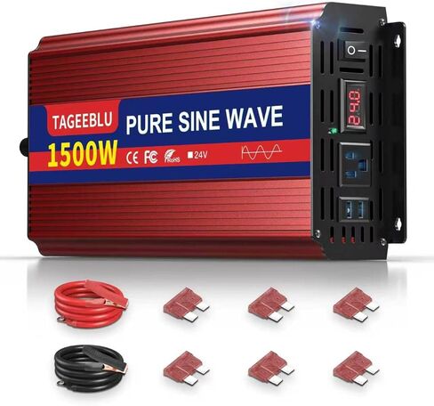 500W Pure Sine Wave Power Inverter DC 24V to 110V AC Converter with LCD Display, Battery Clamps & Cigarette Lighter Plug, Car Inverter with 2 AC Outlets for Vehicles RV Truck Camping Laptop CPAP in Saudi Arabia