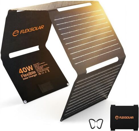 FlexSolar 40W Portable Solar Panel Charger - Upgraded Fast Charging with USB-C PD2.0, QC3.0 & 19V DC for Power Stations, Phones, Power Banks, IP67 Waterproof Foldable for Camping, Hiking, RV in Saudi Arabia
