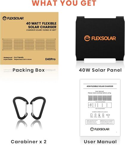FlexSolar 40W Portable Solar Panel Charger - Upgraded Fast Charging with USB-C PD2.0, QC3.0 & 19V DC for Power Stations, Phones, Power Banks, IP67 Waterproof Foldable for Camping, Hiking, RV in Saudi Arabia
