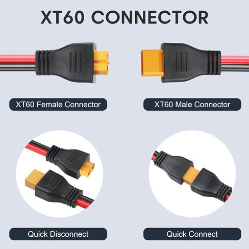 XT60 Y Splitter Cable 12AWG XT60 1 Female to 2 Male Parallel Connector Adapter Heavy-Duty Power Distribution for UAV, Quadcopter, RC Cars & Solar Systems 1FT in Saudi Arabia