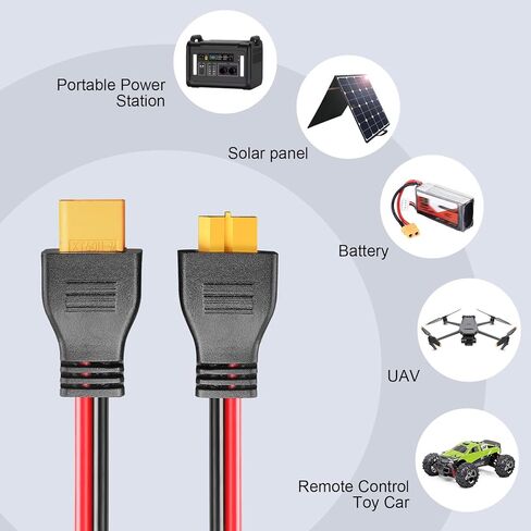 XT60 Y Splitter Cable 12AWG XT60 1 Female to 2 Male Parallel Connector Adapter Heavy-Duty Power Distribution for UAV, Quadcopter, RC Cars & Solar Systems 1FT in Saudi Arabia