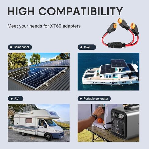 XT60 Y Splitter Cable 12AWG XT60 1 Female to 2 Male Parallel Connector Adapter Heavy-Duty Power Distribution for UAV, Quadcopter, RC Cars & Solar Systems 1FT in Saudi Arabia