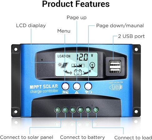 MPPT Solar Charge Controller 30A 12V/24V Auto Solar Panel Intelligent Regulator with Dual USB Port LCD Display for Lead Acid Batteries in Saudi Arabia