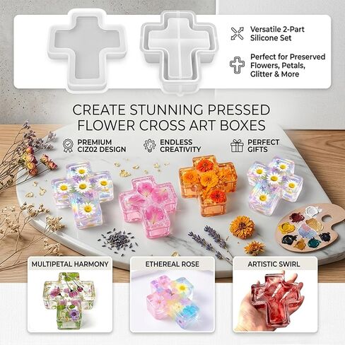 3D Cross Silicone Resin Box Molds, Epoxy Jar Storage Mold with Lid for Resin Casting Jewelry Storage Makeup Flower Preservation Home Decor Ornament Keepsake Clay Gypsum Trinket Organizer in Saudi Arabia