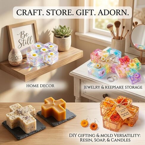 3D Cross Silicone Resin Box Molds, Epoxy Jar Storage Mold with Lid for Resin Casting Jewelry Storage Makeup Flower Preservation Home Decor Ornament Keepsake Clay Gypsum Trinket Organizer in Saudi Arabia