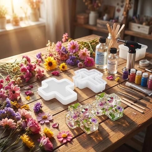 3D Cross Silicone Resin Box Molds, Epoxy Jar Storage Mold with Lid for Resin Casting Jewelry Storage Makeup Flower Preservation Home Decor Ornament Keepsake Clay Gypsum Trinket Organizer in Saudi Arabia