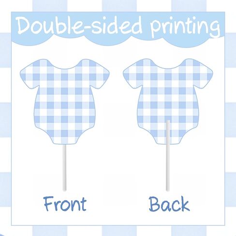 24Pcs Boy Blue Bodysuit Cupcake Toppers Blue Gingham Bodysuit Theme Cake Cupcake Picks for Baby Boys Shower Decorations Oh Baby Gender Reveal Supplies in Saudi Arabia