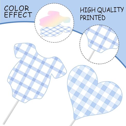 24Pcs Boy Blue Bodysuit Cupcake Toppers Blue Gingham Bodysuit Theme Cake Cupcake Picks for Baby Boys Shower Decorations Oh Baby Gender Reveal Supplies in Saudi Arabia