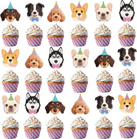 48 Pcs Pet Dog Party Cupcake Toppers for Puppy Birthday Baby Shower Party Decorations in Saudi Arabia