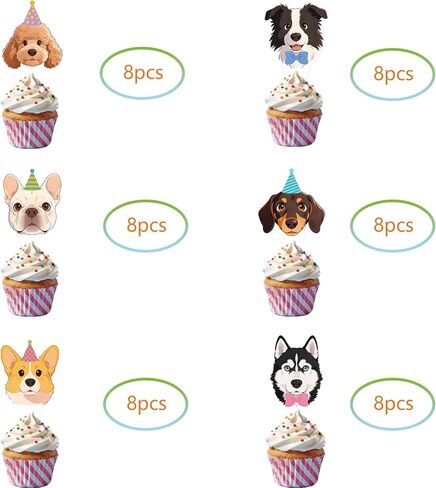 48 Pcs Pet Dog Party Cupcake Toppers for Puppy Birthday Baby Shower Party Decorations in Saudi Arabia