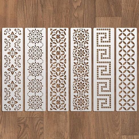 6PCS Border Stencil Geometric Craft Paint Template Reusable Plastic Templates 3 * 12inch Stencils Painting on Wood Furniture Wall Canvas Floor in Saudi Arabia