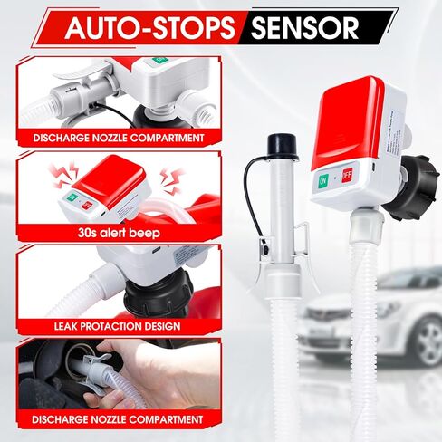 Fuel Transfer Pump with Auto-Stop,3.4GPM, USB & AA Battery Powered,30s Alert Beep,51"Hose Portable Fuel Pump with 4 Tank Adapter,Portable Liquid Pump with Nozzle for Gasoline,Diesel,Oil in Saudi Arabia