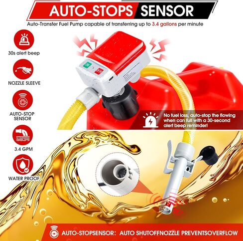 Fuel Transfer Pump with Auto-Stop,3.4GPM, USB & AA Battery Powered,30s Alert Beep,51"Hose Portable Fuel Pump with 4 Tank Adapter,Portable Liquid Pump with Nozzle for Gasoline,Diesel,Oil in Saudi Arabia