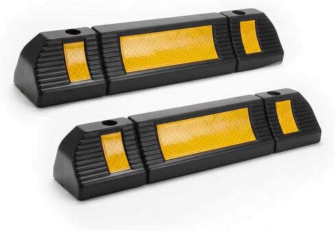 LADWA Heavy Duty Rubber Wheel Stopper for Garage 23.62"L x 5.11"W x 3.93"H Durable Parking Stopper with High-Visibility Reflective Yellow Tape Curb Wheel Stops for Cars, Trucks, Vans, RVs (Pack of 2) in Saudi Arabia