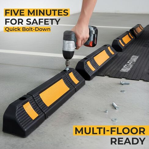 LADWA Heavy Duty Rubber Wheel Stopper for Garage 23.62"L x 5.11"W x 3.93"H Durable Parking Stopper with High-Visibility Reflective Yellow Tape Curb Wheel Stops for Cars, Trucks, Vans, RVs (Pack of 2) in Saudi Arabia
