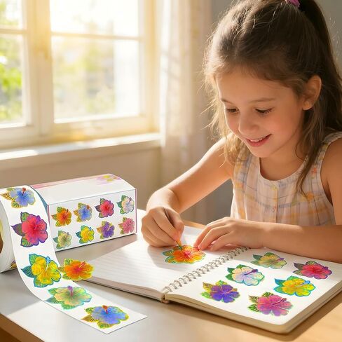 500Pcs Summer Hibiscus Stickers Roll - Hawaiian Tropical Stickers with 8 Colorful Designs - Self-Adhesive for Pool Party Decorations Envelopes Cards & Summer Decor in Saudi Arabia