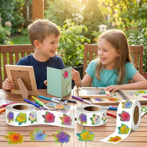 500Pcs Summer Hibiscus Stickers Roll - Hawaiian Tropical Stickers with 8 Colorful Designs - Self-Adhesive for Pool Party Decorations Envelopes Cards & Summer Decor in Saudi Arabia
