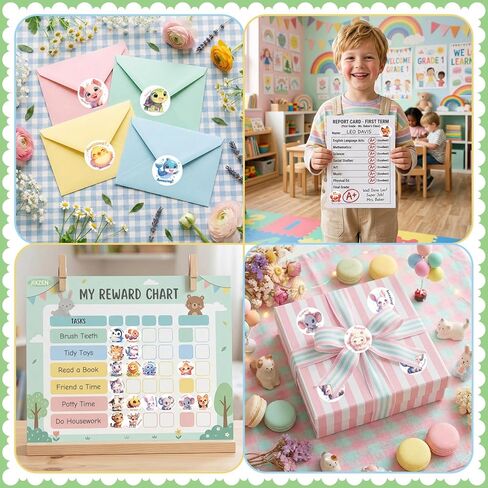 JIXZEN 3 Rolls 1500 PCS Animal Stickers for Kids, 24 Cute Farm/Ocean/Wild Designs with Motivational Words, Reward Stickers for Toddlers 2-4, Classroom School Supplies (1.0 Inch) in Saudi Arabia