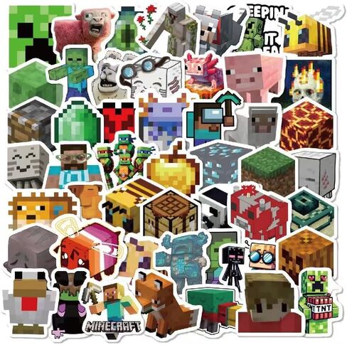 100 Pcs Pixel Cartoon PVC Stickers, Gifts for Laptop Water Bottle Skateboard Party Supplies Decorations Teens in Saudi Arabia