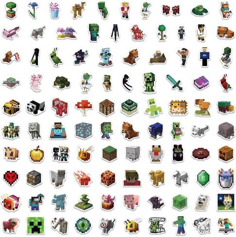 100 Pcs Pixel Cartoon PVC Stickers, Gifts for Laptop Water Bottle Skateboard Party Supplies Decorations Teens in Saudi Arabia