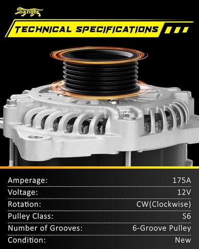 Oktiger New 175A Alternator for Ford Explorer Base Limited Xlt 2011 2012 3.5L, Flex 2009 2010 3.5L, Taurus 2010-2012 Edge Sport, for Lincoln Mks Mkt Mkx 12V 175Amp CW 6-Groove Pulley, OE 8A4T-10300-AC | Precision CNC castings + die-cast aluminum housing,  in Saudi Arabia