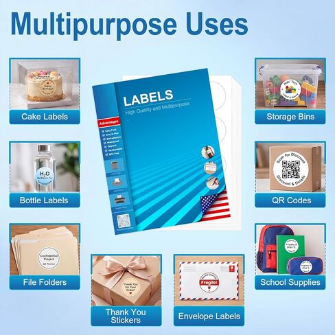 Circle Labels, 2" Diameter High Visibility Round Labels,Round Sticker Labels for Laser&Inkjet Printers,10 Sheets,120 Total Adhesive Labels for Price Tags,QR Codes,Business Logos,Pony Packaging HB-C012 in Saudi Arabia