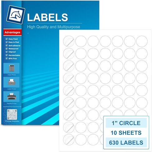 Circle Labels, 2" Diameter High Visibility Round Labels,Round Sticker Labels for Laser&Inkjet Printers,10 Sheets,120 Total Adhesive Labels for Price Tags,QR Codes,Business Logos,Pony Packaging HB-C012 in Saudi Arabia