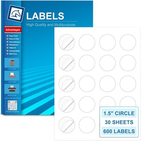 Circle Labels, 2" Diameter High Visibility Round Labels,Round Sticker Labels for Laser&Inkjet Printers,10 Sheets,120 Total Adhesive Labels for Price Tags,QR Codes,Business Logos,Pony Packaging HB-C012 in Saudi Arabia
