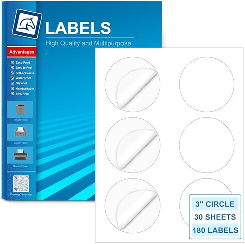 Circle Labels, 2" Diameter High Visibility Round Labels,Round Sticker Labels for Laser&Inkjet Printers,10 Sheets,120 Total Adhesive Labels for Price Tags,QR Codes,Business Logos,Pony Packaging HB-C012 in Saudi Arabia