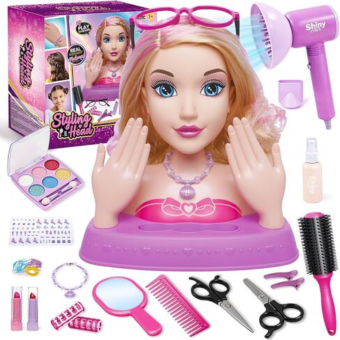 10.5" Hair Styling Doll Head for Girls – Kids Makeup & Hair Salon Playset with Washable Makeup, Toy Hair Dryer & 20+ Accessories, Pretend Beauty Styling Head, Birthday Gift for Girls Ages 3-10 in Saudi Arabia