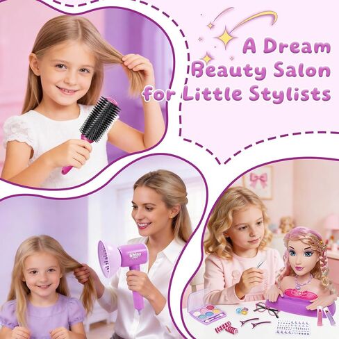 10.5" Hair Styling Doll Head for Girls – Kids Makeup & Hair Salon Playset with Washable Makeup, Toy Hair Dryer & 20+ Accessories, Pretend Beauty Styling Head, Birthday Gift for Girls Ages 3-10 in Saudi Arabia
