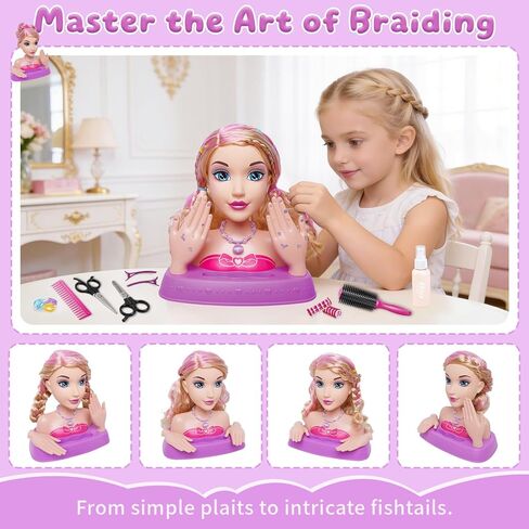 10.5" Hair Styling Doll Head for Girls – Kids Makeup & Hair Salon Playset with Washable Makeup, Toy Hair Dryer & 20+ Accessories, Pretend Beauty Styling Head, Birthday Gift for Girls Ages 3-10 in Saudi Arabia