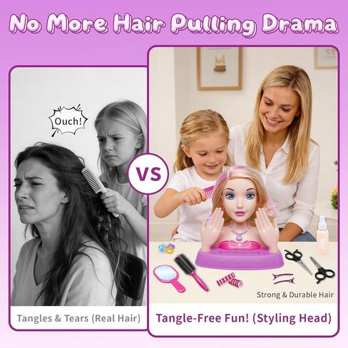 10.5" Hair Styling Doll Head for Girls – Kids Makeup & Hair Salon Playset with Washable Makeup, Toy Hair Dryer & 20+ Accessories, Pretend Beauty Styling Head, Birthday Gift for Girls Ages 3-10 in Saudi Arabia