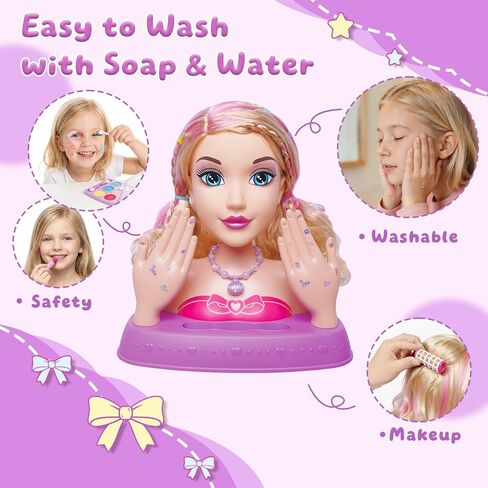 10.5" Hair Styling Doll Head for Girls – Kids Makeup & Hair Salon Playset with Washable Makeup, Toy Hair Dryer & 20+ Accessories, Pretend Beauty Styling Head, Birthday Gift for Girls Ages 3-10 in Saudi Arabia