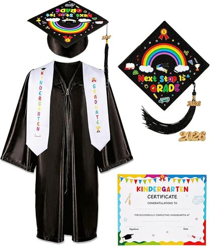 Kindergarten Graduation Cap and Gown - Kids Cap and Gown with Stole and Certificate for 2026 Preschool Graduation in Saudi Arabia