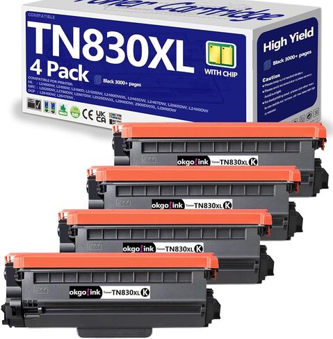 Compatible TN830XL TN830 Toner Cartridge Replacement for Brother TN-830XL TN-830 XL TN830xl/v Toner with DCP-L2640DW HL-L2460DW HL-L2480DW HL-L2400D HL-L2405W MFC-L2820DW Printer ,4 Pack Black in Saudi Arabia