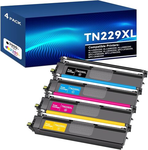 TN229XL 4-Pack Printer Toner Cartridges - Black, Cyan, Magenta, Yellow Toner Replacement for Brother TN229XL Toner Compatible for HL-L3220CDW, L3280CDW, L3295CDW, L3300CDW, MFC-L3720CDW, L3765CDW in Saudi Arabia