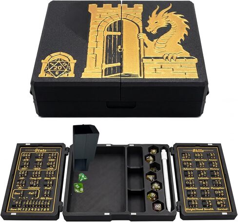 DND 5E Character Tracker Box,DND Player's Kit - All-in-One Dice Tower, Dice Tray & Storage Box with Built-in Character Stats & Skills Tracker, Premium DND Accessories Case for RPG/TTRPG Gaming Gift in Saudi Arabia