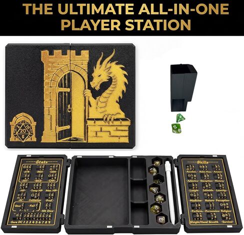 DND 5E Character Tracker Box,DND Player's Kit - All-in-One Dice Tower, Dice Tray & Storage Box with Built-in Character Stats & Skills Tracker, Premium DND Accessories Case for RPG/TTRPG Gaming Gift in Saudi Arabia