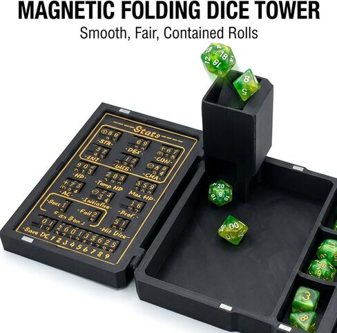 DND 5E Character Tracker Box,DND Player's Kit - All-in-One Dice Tower, Dice Tray & Storage Box with Built-in Character Stats & Skills Tracker, Premium DND Accessories Case for RPG/TTRPG Gaming Gift in Saudi Arabia
