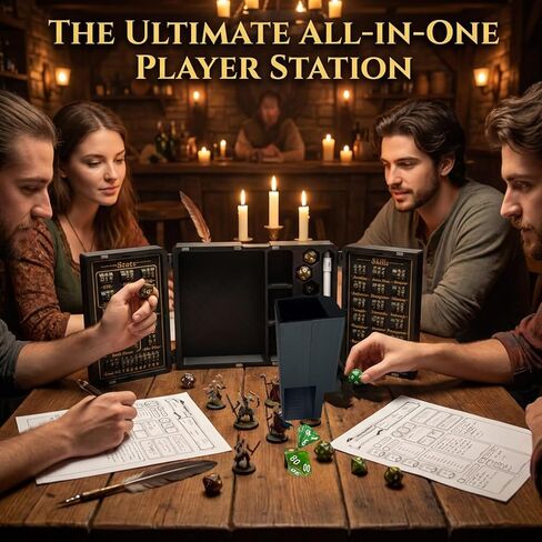 DND 5E Character Tracker Box,DND Player's Kit - All-in-One Dice Tower, Dice Tray & Storage Box with Built-in Character Stats & Skills Tracker, Premium DND Accessories Case for RPG/TTRPG Gaming Gift in Saudi Arabia