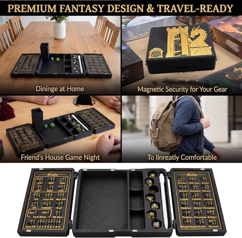 DND 5E Character Tracker Box,DND Player's Kit - All-in-One Dice Tower, Dice Tray & Storage Box with Built-in Character Stats & Skills Tracker, Premium DND Accessories Case for RPG/TTRPG Gaming Gift in Saudi Arabia