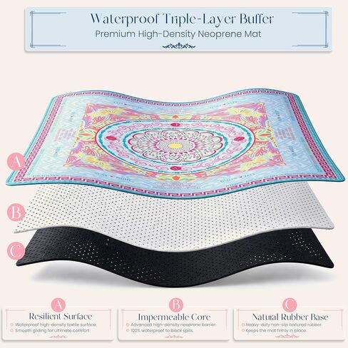 American Mahjong Mat and Racks Set with Rules – 31.5" x 31.5" Waterproof Neoprene Mahjong Mat, 4 Clear Acrylic Racks with Carrying Bag, Premium Gift Box (Boho Mandala) in Kuwait