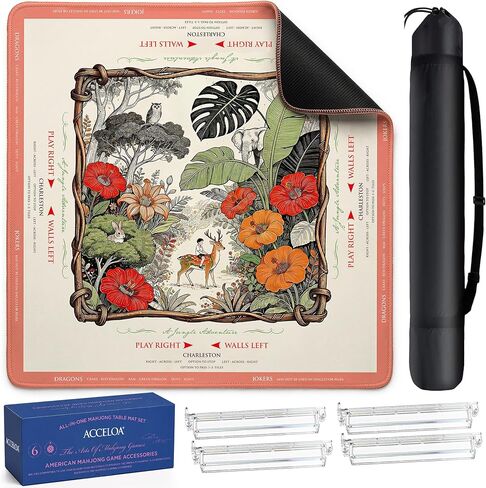 American Mahjong Mat and Racks Set with Rules – 31.5" x 31.5" Waterproof Neoprene Mahjong Mat, 4 Clear Acrylic Racks with Carrying Bag, Premium Gift Box (Boho Mandala) in Kuwait