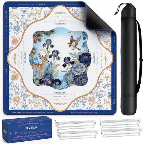 American Mahjong Mat and Racks Set with Rules – 31.5" x 31.5" Waterproof Neoprene Mahjong Mat, 4 Clear Acrylic Racks with Carrying Bag, Premium Gift Box (Boho Mandala) in Kuwait