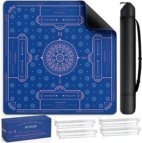 American Mahjong Mat and Racks Set with Rules – 31.5" x 31.5" Waterproof Neoprene Mahjong Mat, 4 Clear Acrylic Racks with Carrying Bag, Premium Gift Box (Boho Mandala) in Kuwait