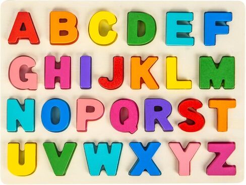 Alphabet Puzzle Wooden Puzzles for Toddlers 3 4 5 Year Old, ABC Puzzle Shape Alphabet Learning Puzzles Toys with Puzzle Board & Letter Blocks, Preschool Educational for Girls Boys in Saudi Arabia