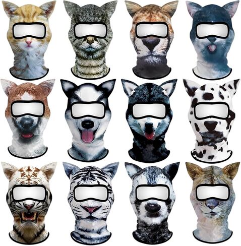 Cutecrop 12 Pcs 3D Cat Summer Face Mask, Funny Dog Cat Balaclava Face Cover for Cycling Motorcycle Sun Protection Animal Cooling Masks for Summer Outdoor Activities Beach Sports Cosplay in Kuwait