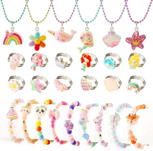 Little Girl Jewelry Set, Princess Jewelry for Toddler Girls 4-6 3-5, Gifts for 5 Year Old Girls Toys, Kids Play Necklaces Rings Bracelets 6-8, Mermaid Costume Dress Up Jewelry 3 4 6 7 + Childrens Gift in Saudi Arabia