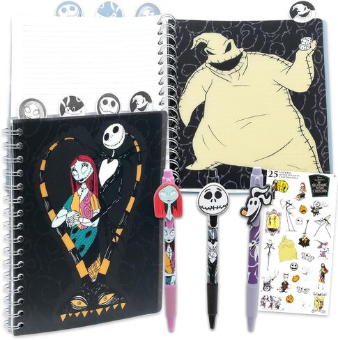 مجموعة أقلام Nightmare Before Christmas مع مجموعة أقلام - حزمة مع دفتر جاك سكيلينجتون الحلزوني مع علامات تبويب مقسمة وأقلام وملصقات | مجلة "إن بي سي". in Saudi Arabia